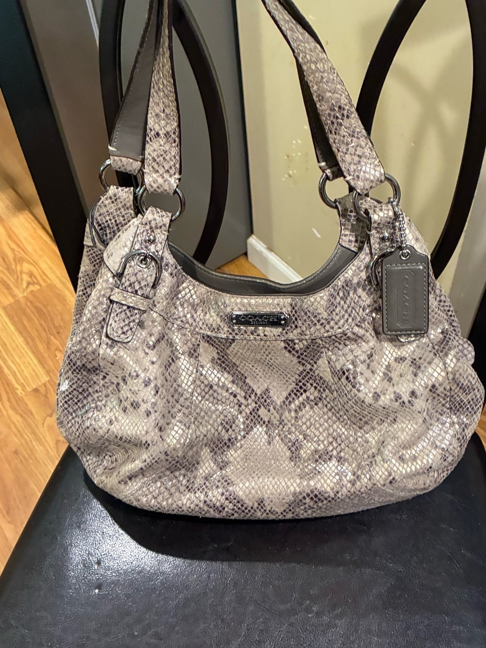 Coach Madison Maggie Python Embossed Leather Hobo Bag